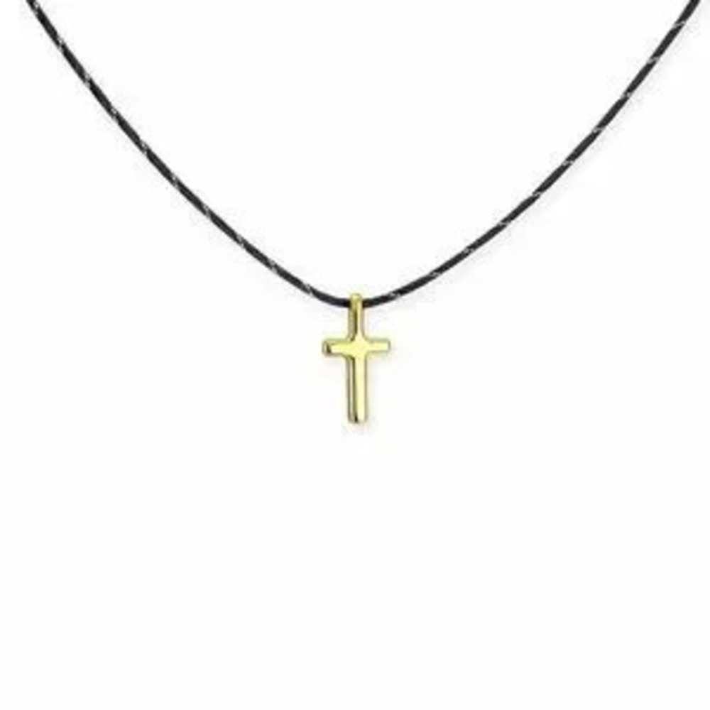 Unique Gold Cross Pendant Black Chain Necklace